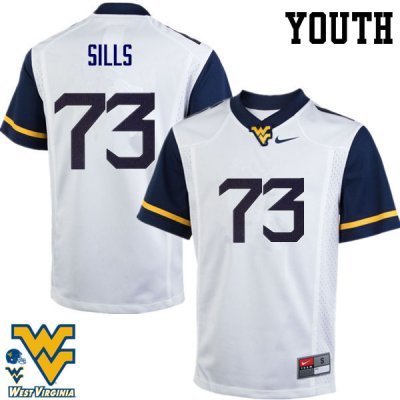 Youth West Virginia Mountaineers NCAA #73 Josh Sills White Authentic Nike Stitched College Football Jersey YO15L84TX